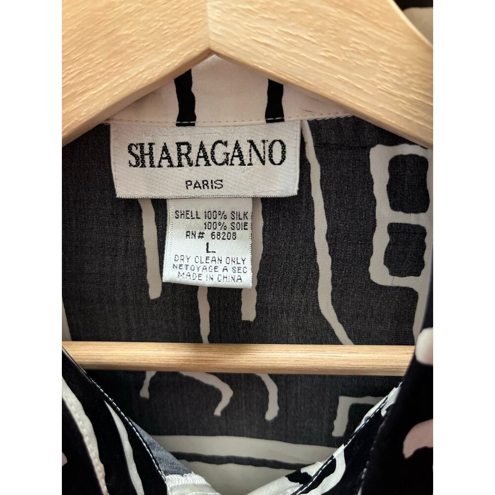 Vintage Sharagano 100% Silk Abstract Art Blouse Black White 90s Avant Garde - Picture 4 of 4